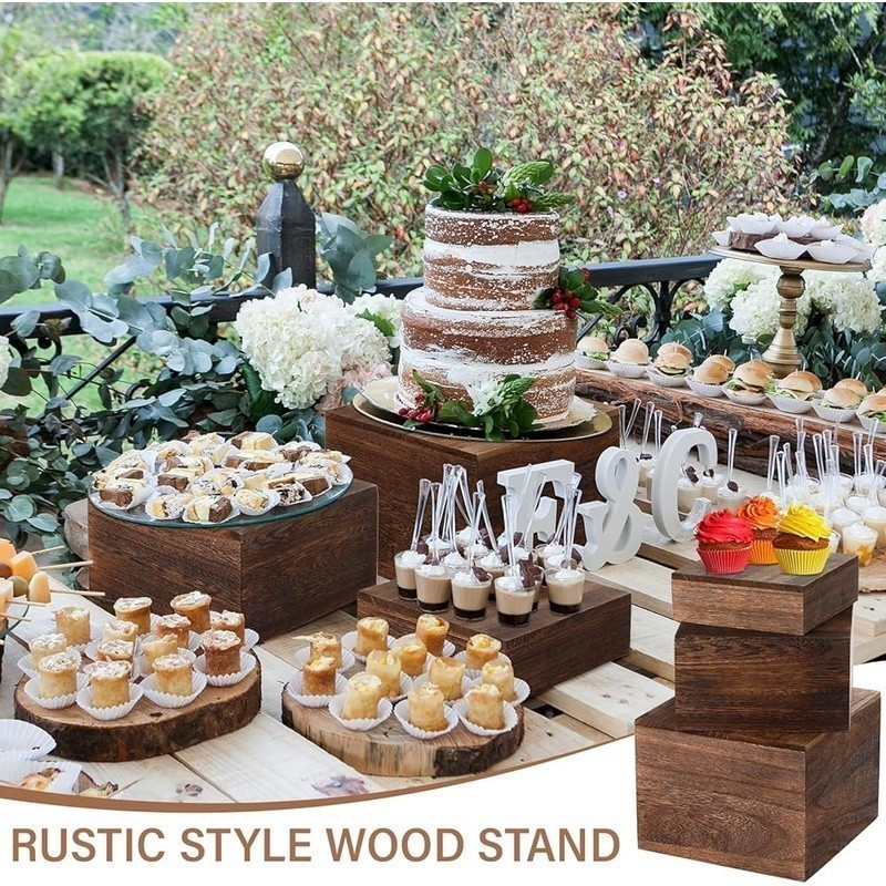 Rustic Wooden Buffet Risers Set Food Display Stands Versatile Event Decor New