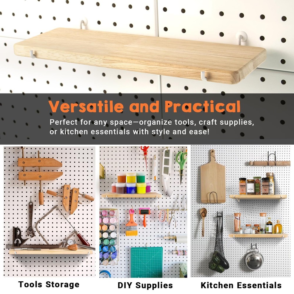 Solid Wood Pegboard Shelf Pegboard Shelves with Pegboard Hooks Pegboard Acces...