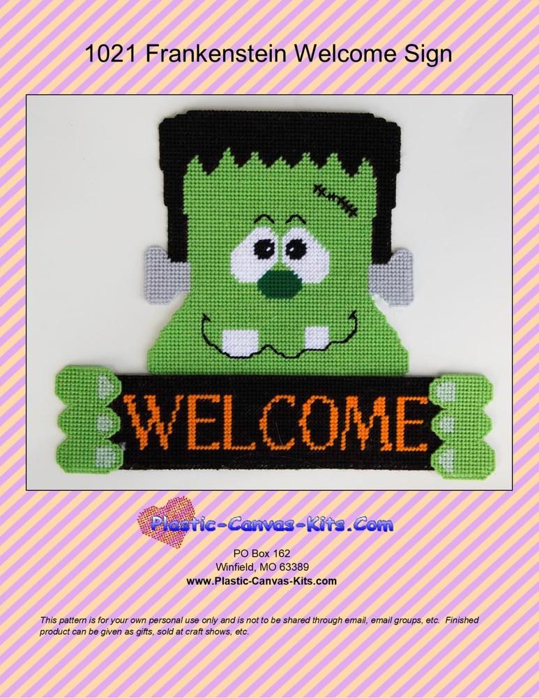 Frankenstein Welcome Sign-Halloween- Plastic Canvas Pattern or Kit