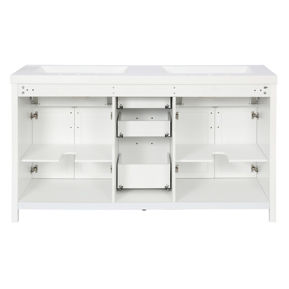59.3" Bathroom Vanity with Solid Wood Frame, Double SMC Sink,4 Doors, 3 Drawers