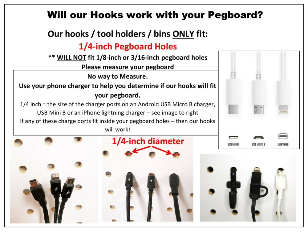 2" 4" or 6" White Plastic Pegboard Hooks Garage/Tools/ Storage/Crafts/25 50 pack