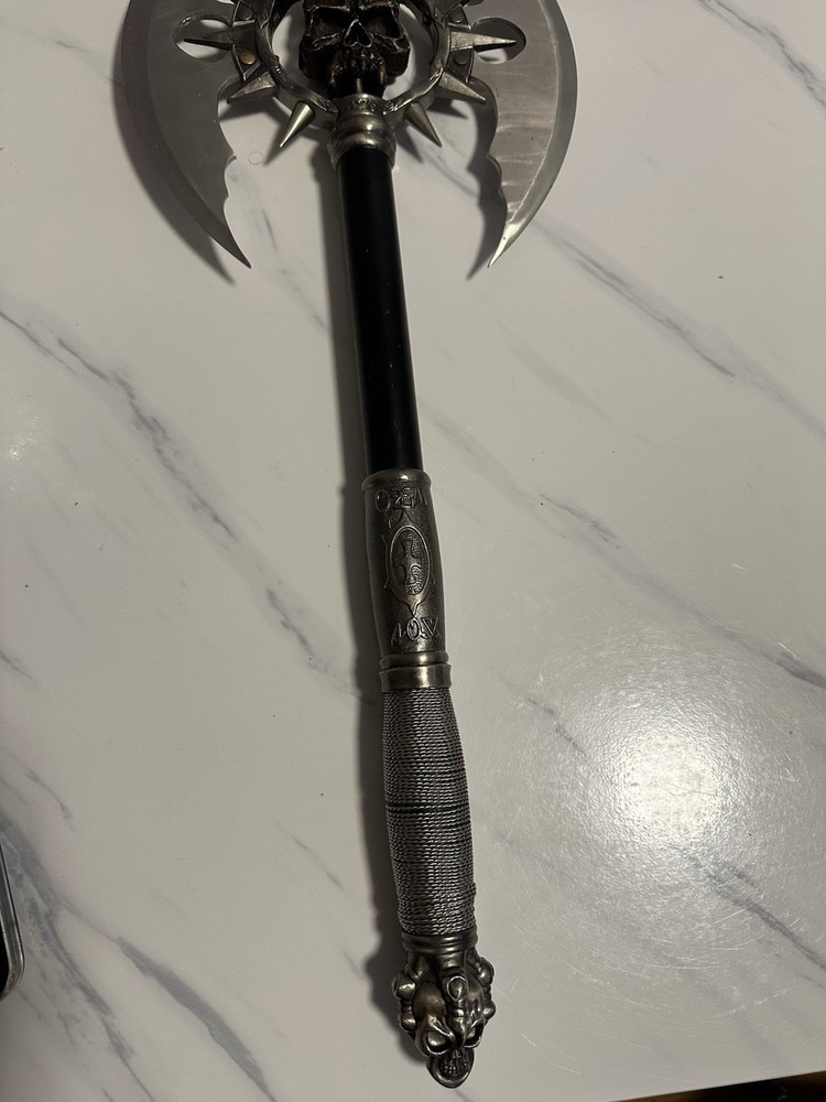 Double-Bladed Skull Design Tactical Axe, Metal Handle & Blade, Silver Black