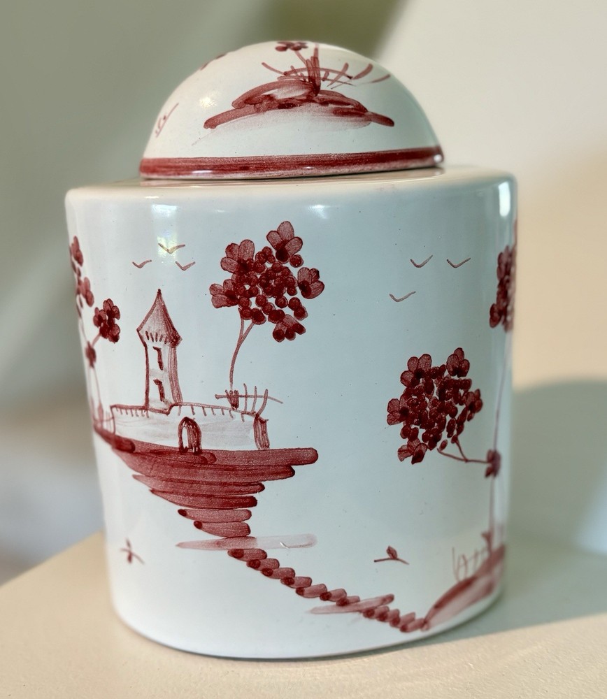 Cantagalli Majolica Lidded Jar 6” Tall