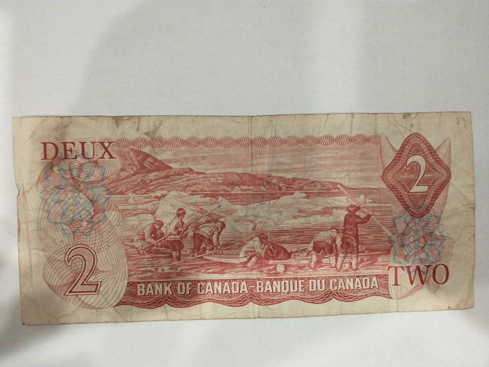1974 CANADIAN TWO DOLLAR NOTE FINE CONDITION OBSOLETE - SOLID EXAMPLE