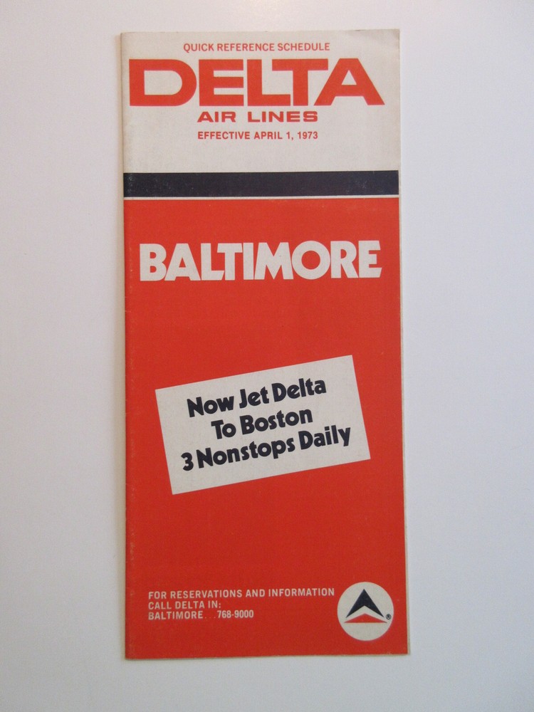 DELTA AIRLINES 1973 BALTIMORE FLIGHT SCHEDULE BROCHURE BOOKLET