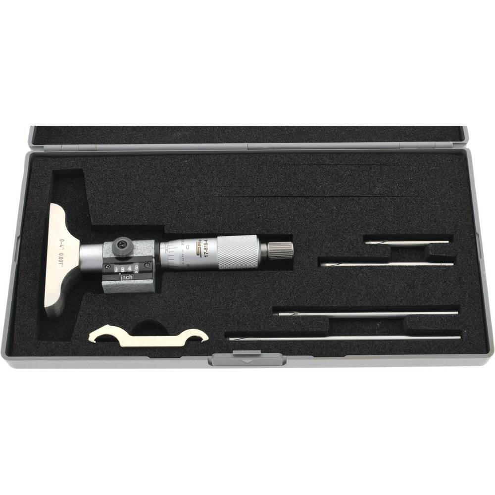 SPI 0 to 4" Range, 4 Rod, Mechanical Depth Micrometer Ratchet Stop Thimble, 2...