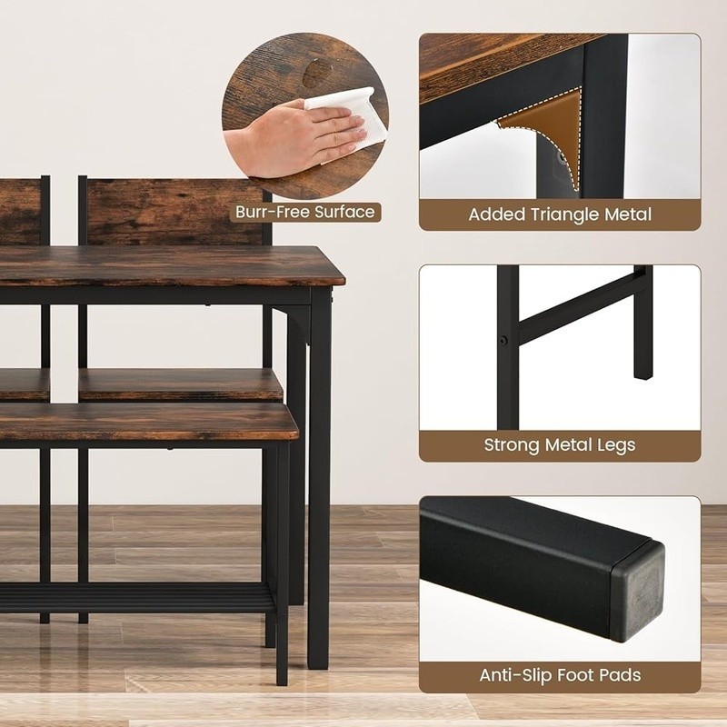 Heavy Duty Metal Dining Table Set Storage Solution Compact Bench 4 People New