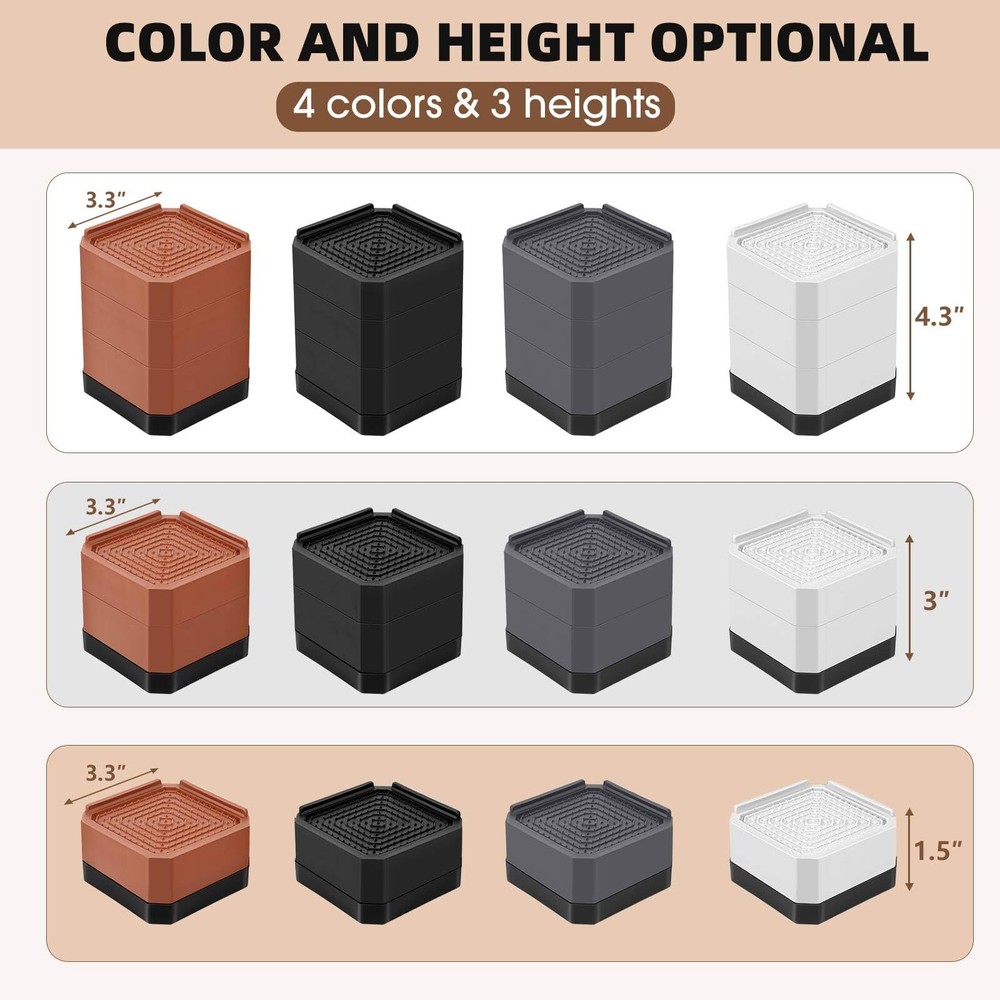 Furniture Risers Bed Risers - Rectangular Adjustable Block Riser for Raising ...