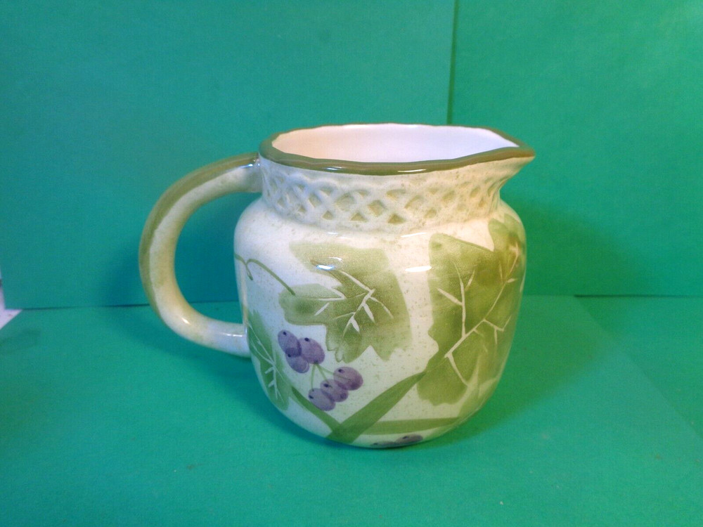 Grape Vine Pattern Ceramic Creamer, 3 7/8" Tall, Jay Imports (Used/EUC)