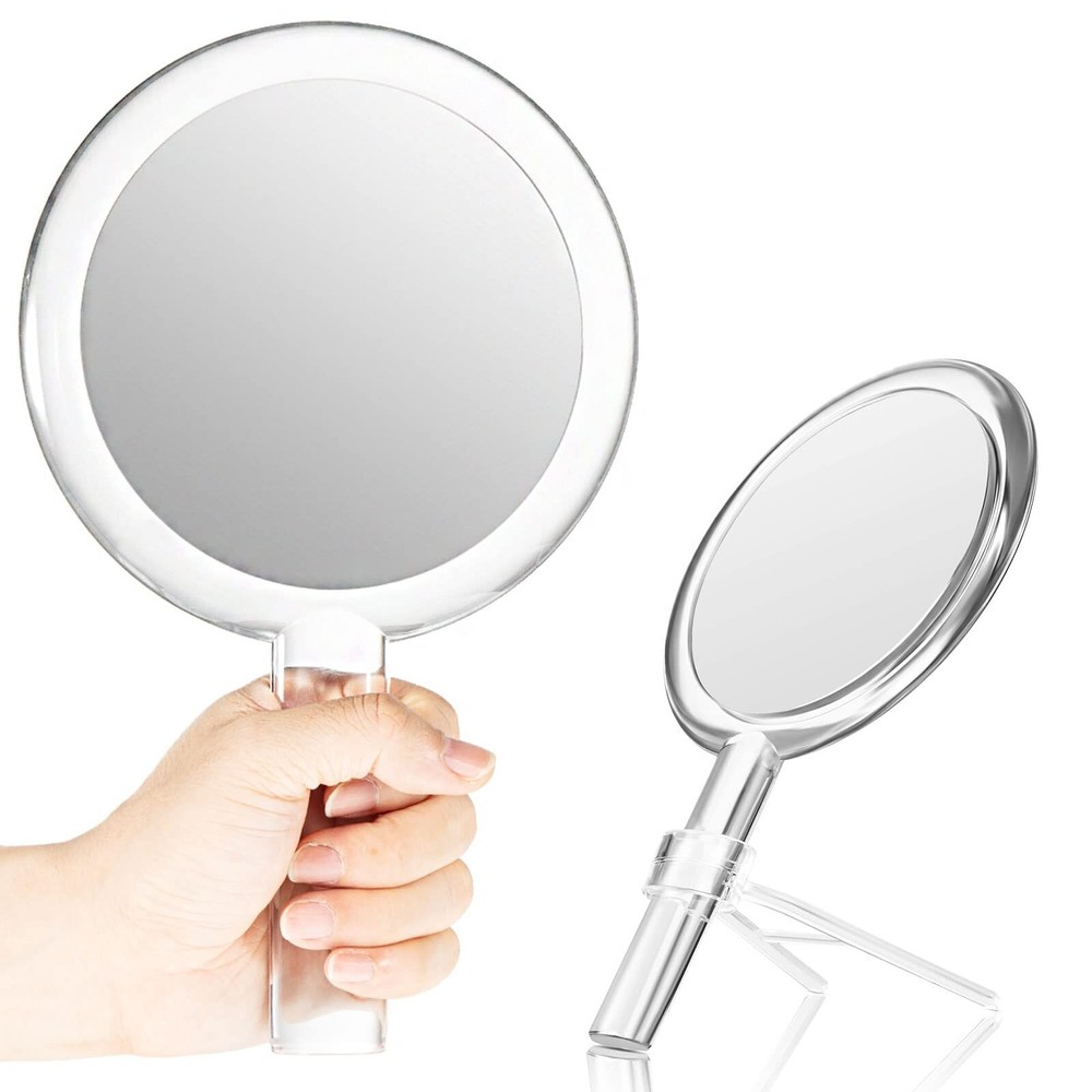 Queekay Double-Sided Handheld Mirror with Stand, 1X/10X Magnifying Mirror, Cl...