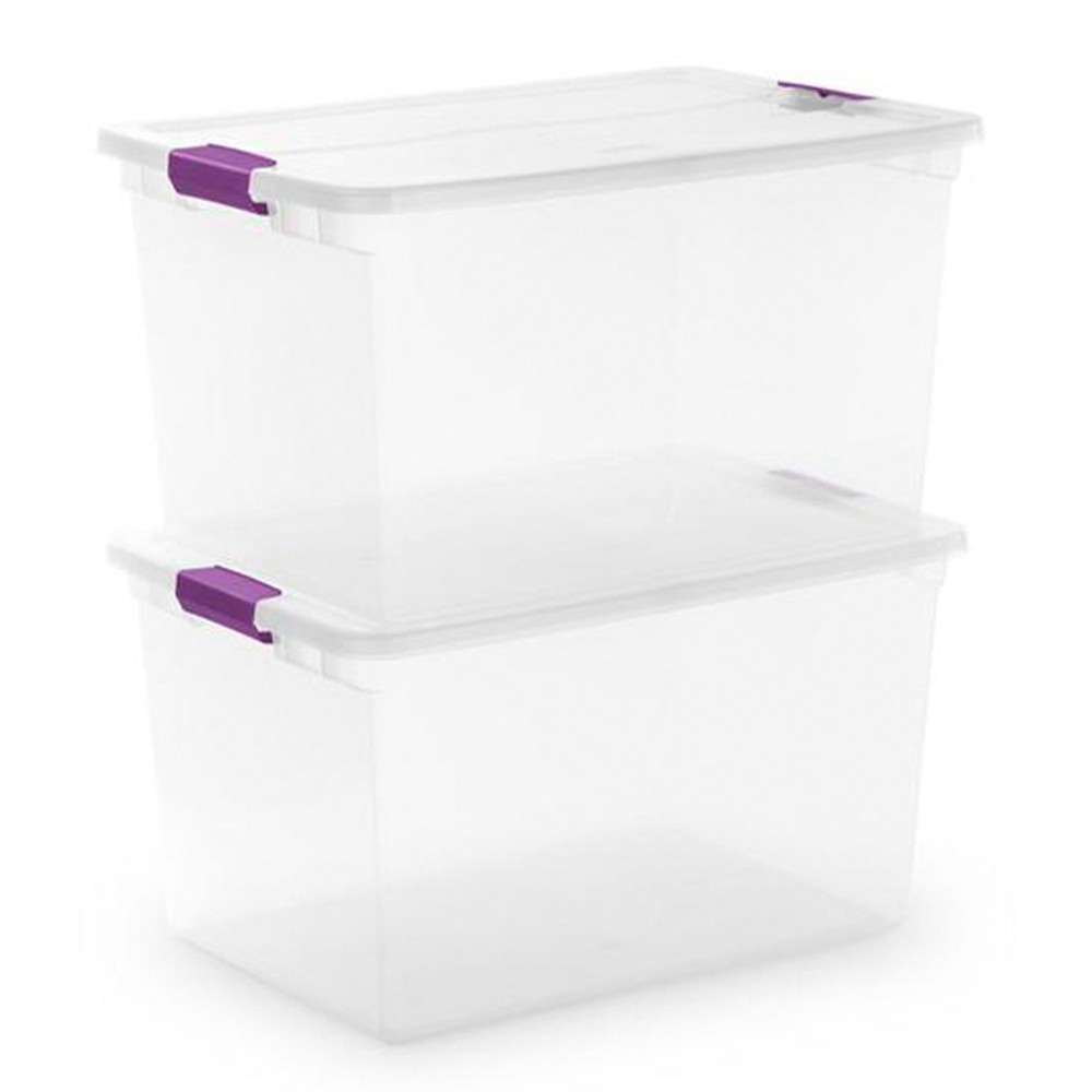 Sterilite 66 Quart Clear Plastic Latching Handle Storage Container Tote, 6 Pack