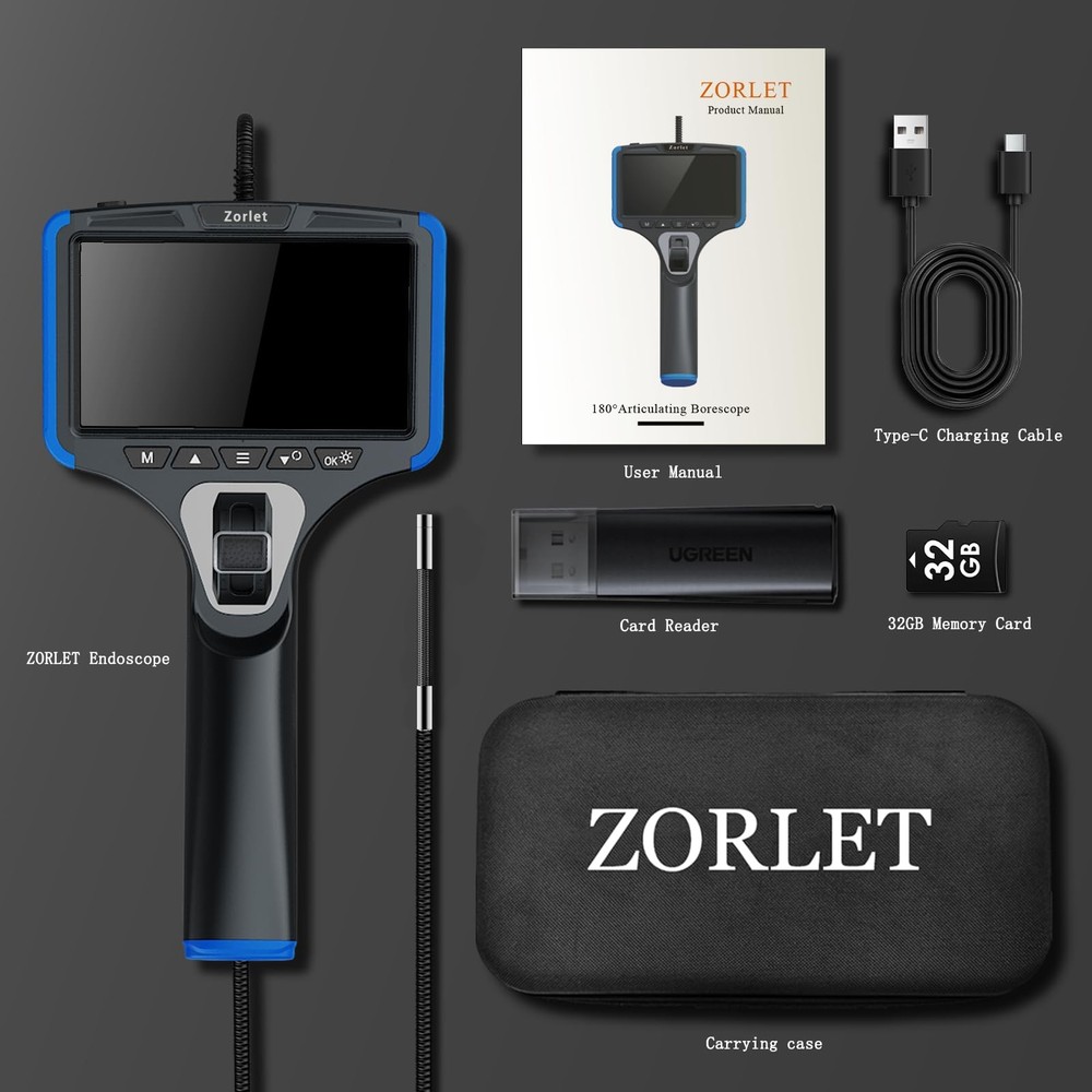 Two-Way Articulating Borescope Camera with Light, Industrial Endoscope Inspec...