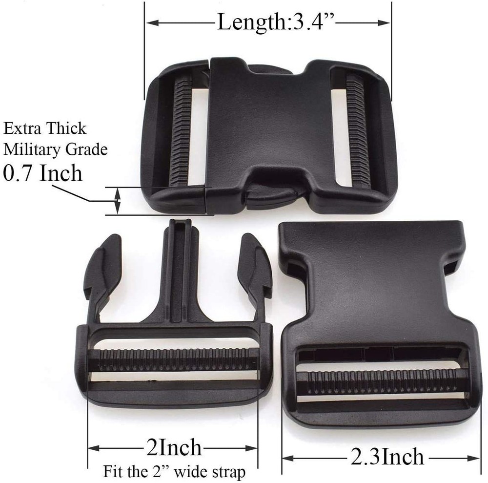 Side Release Buckle for 2'' 2 inch Strap, Black 2 Inch 2 Pack