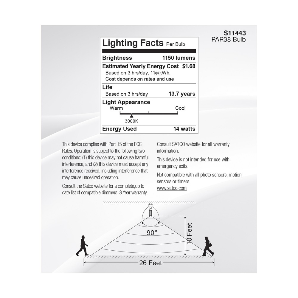 Motion Sensor Activated 40° Flood LED 120V 14W =100W PAR38 E26 3000K Soft White