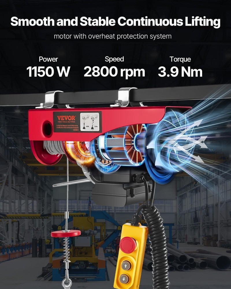 Electric Hoist 1760Lbs 110V 14Ft Remote Control Lifting Winch