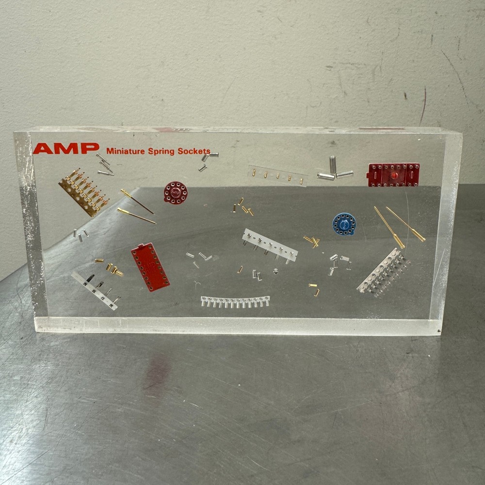 AMP Miniature Spring Sockets LUCITE Encased Display - Electronics Advertising