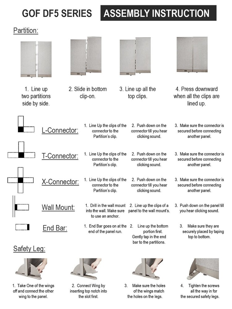 Office Partition Single Panel (30"w x 60"h) 2.5ft x 5ft