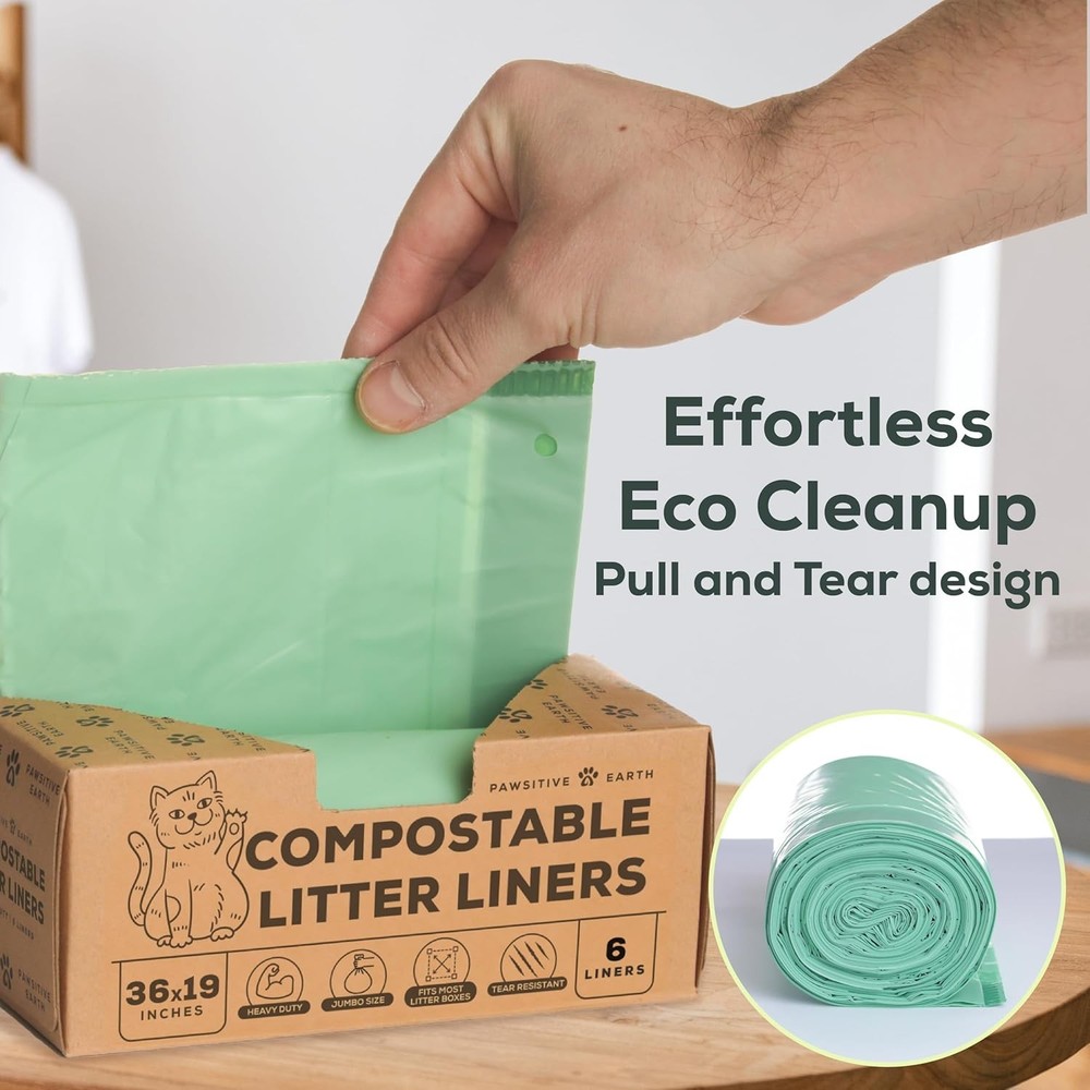 Cat Litter Box Liners Compostable Drawstring Jumbo 6 Count Biodegradable