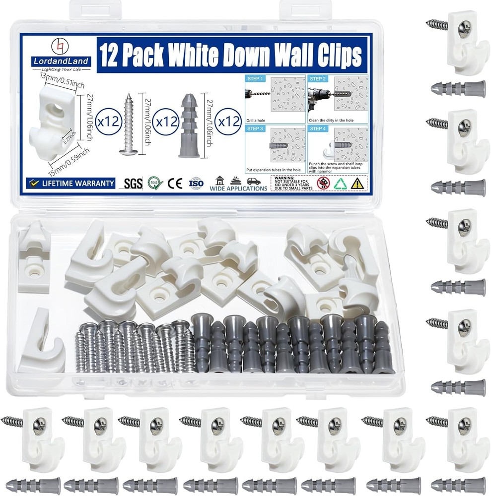 12 Pack White Down Wall Clip Closet Shelves Clips Wire Shelf Loop Clips Plastic