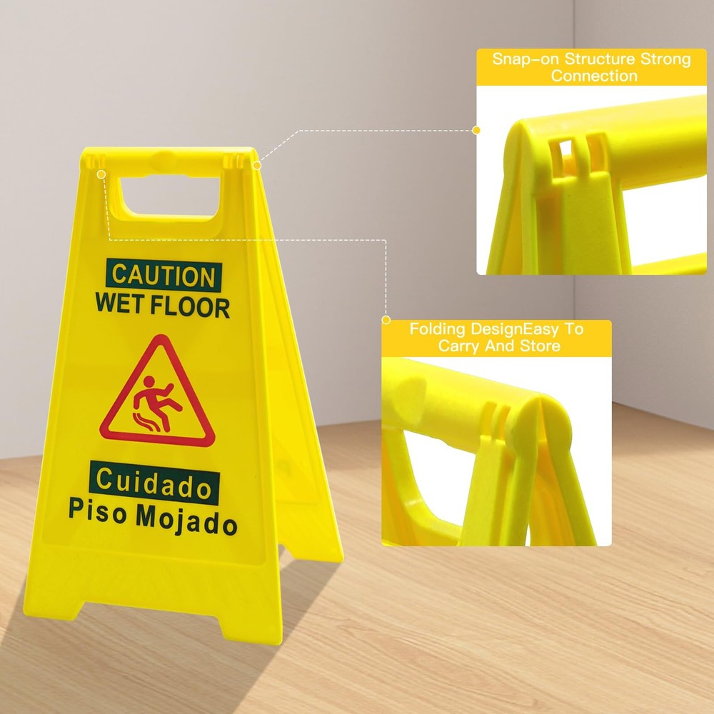 2-Pack Caution Wet Floor Sign, 17.5" Height, Bright Yellow, Double-Sided Folding