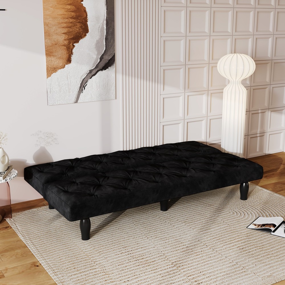 Sofa-to-Bed Evolution: 66" Black Velvet Sofa Bed Transforms Seamlessly, Ideal