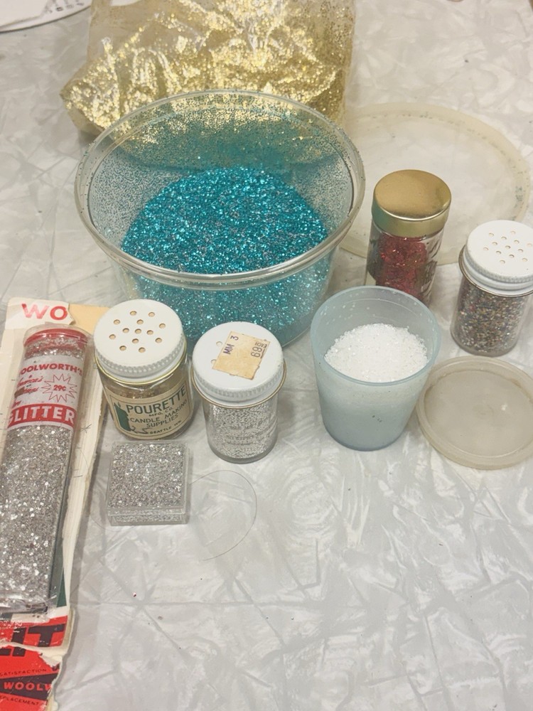 Vintage Glitter Lot Blue White Gold Silver Multi Colored Red