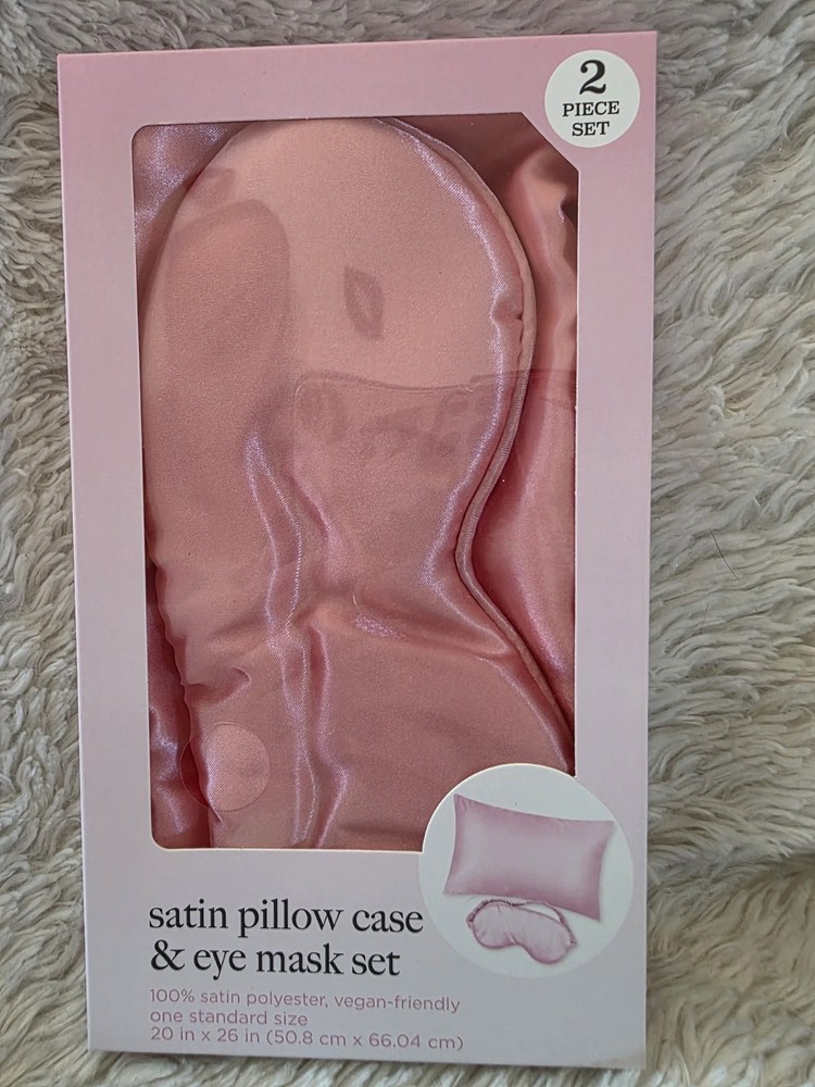 100% Satin Polyester Standard Pillow Case & Eye Mask Set - Pink