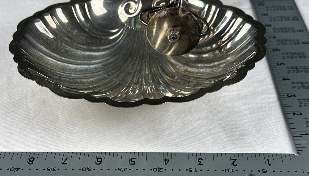 VTG Large Double Shell Serving Dish w/Handle Silverplate Giovanni, Free Ship