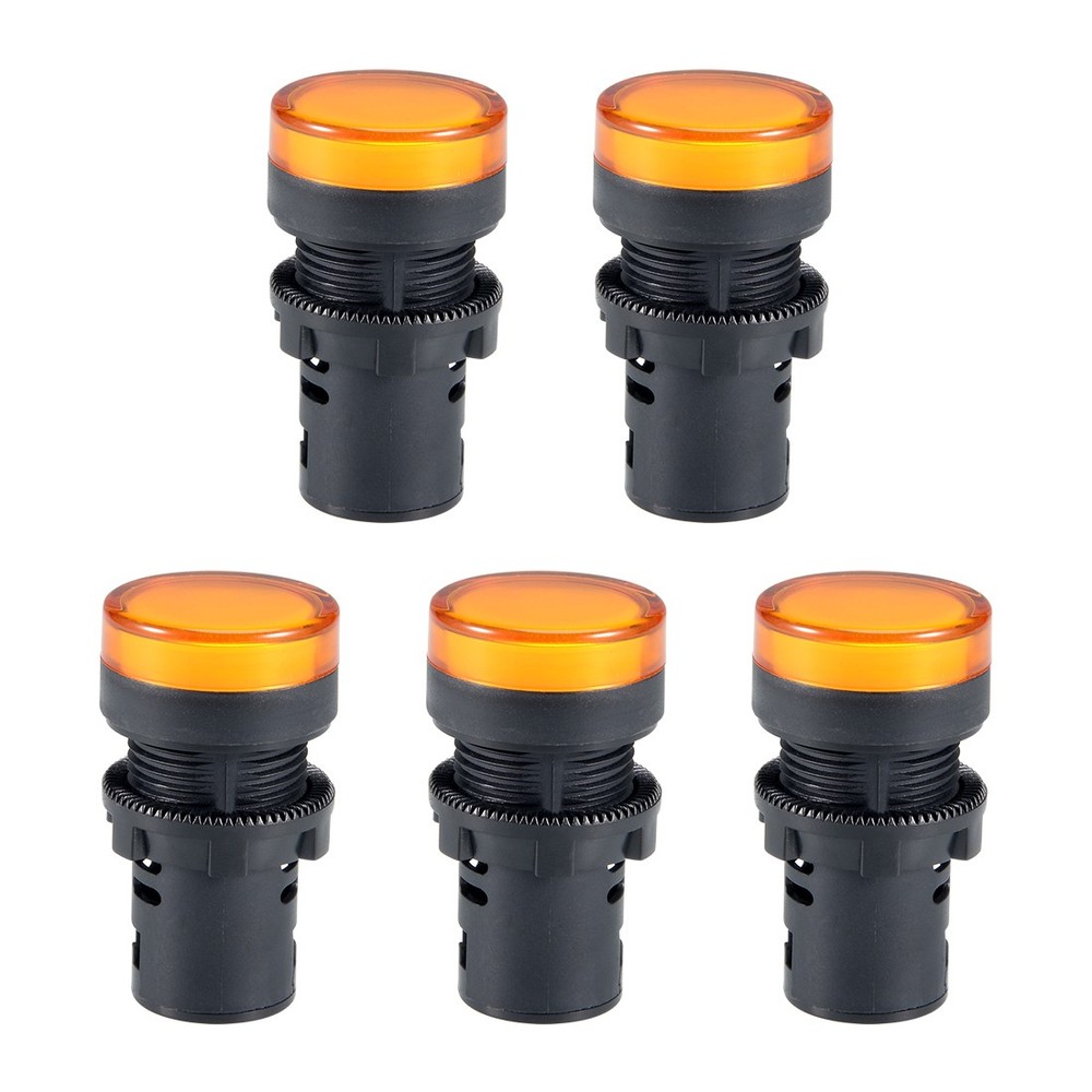 Indicator Lights AC/DC 24V, Yellow LED, Flush Panel Mount 7/8" 22mm, 5Pcs