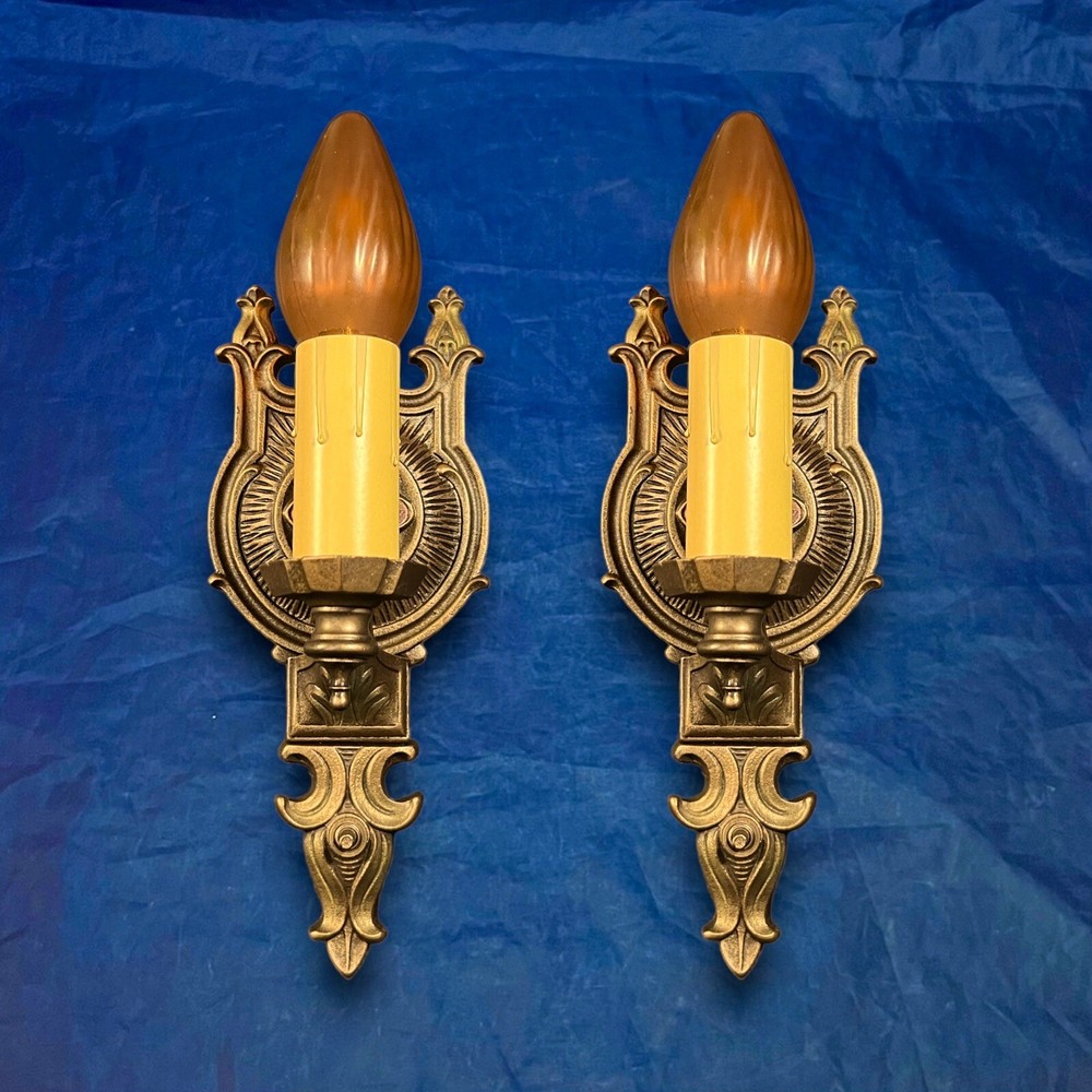 antique polychrome sconces Newly Rewired Beautiful Pair 32J