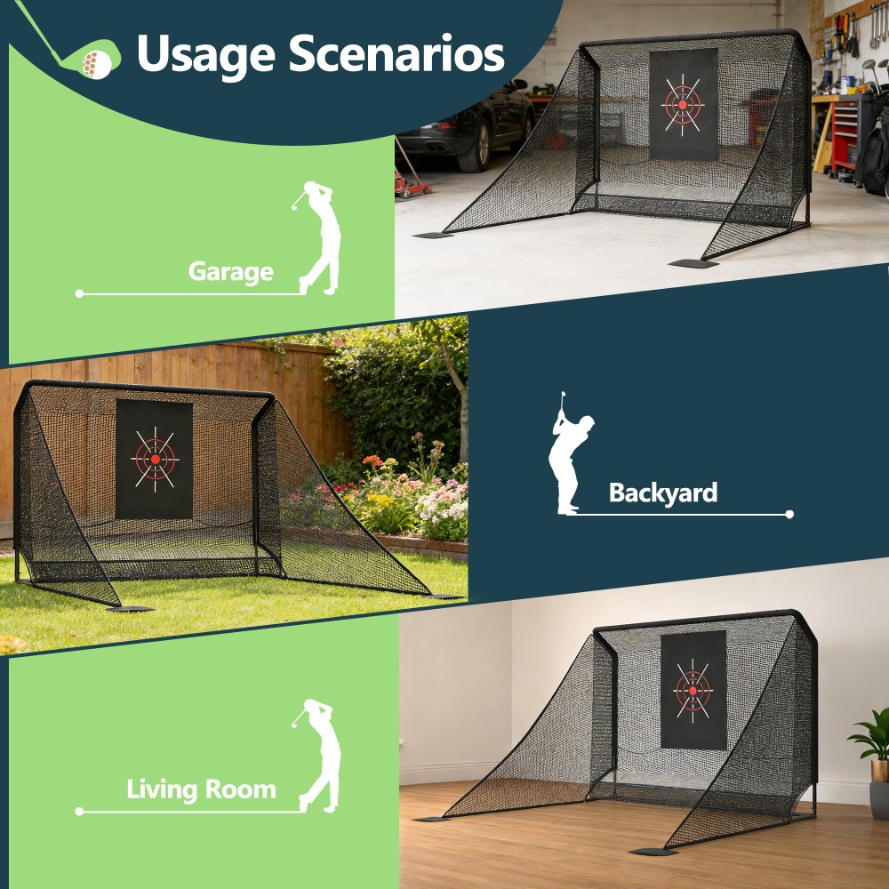 Golf Practice Net 10x7ft, Auto Ball Return Enclosure with Side Barriers Black