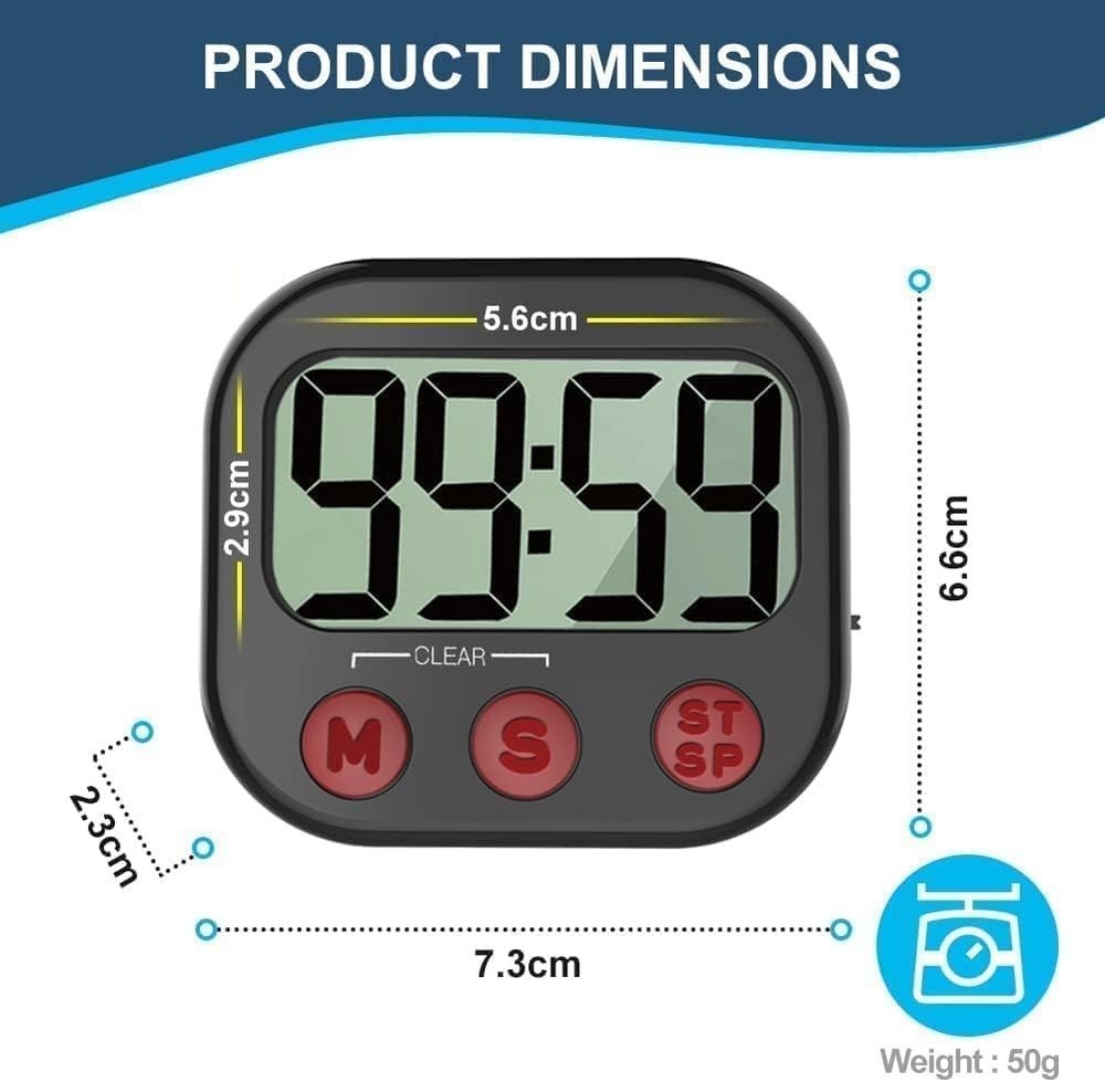 Loud Digital Kitchen Timer with Large LCD Display - Ideal Cooking Companion