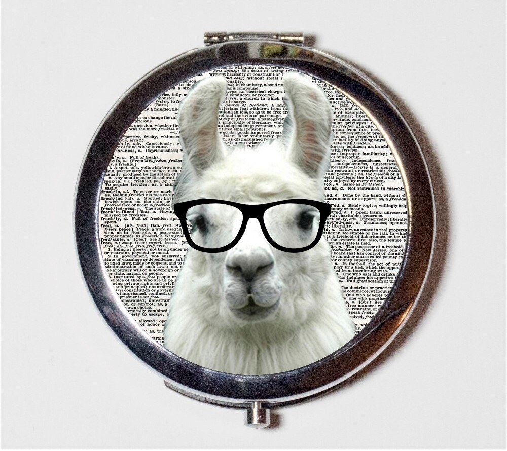 Liama Nerd Anthropomorphic Compact Mirror Make Up Pocket Mirror Cosmetics