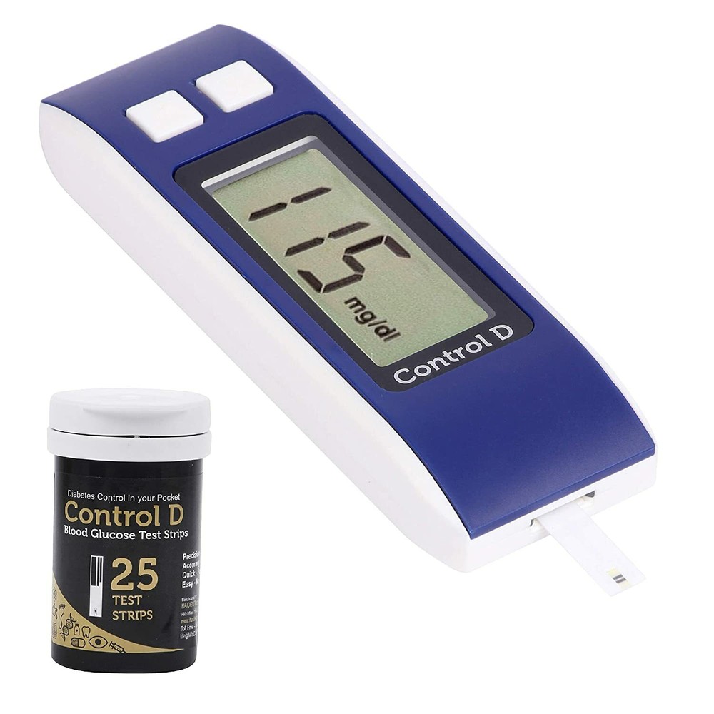 Control D Blue Glucometer Combo with 25 Strips LONG EXPIRY