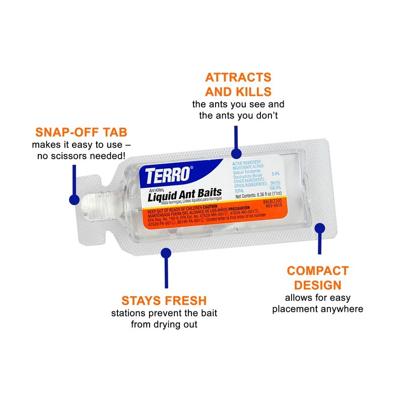 3~ TERRO Liquid Ant Bait 2.2oz 6 - Ready to Use Packets in Each Box Compact Size