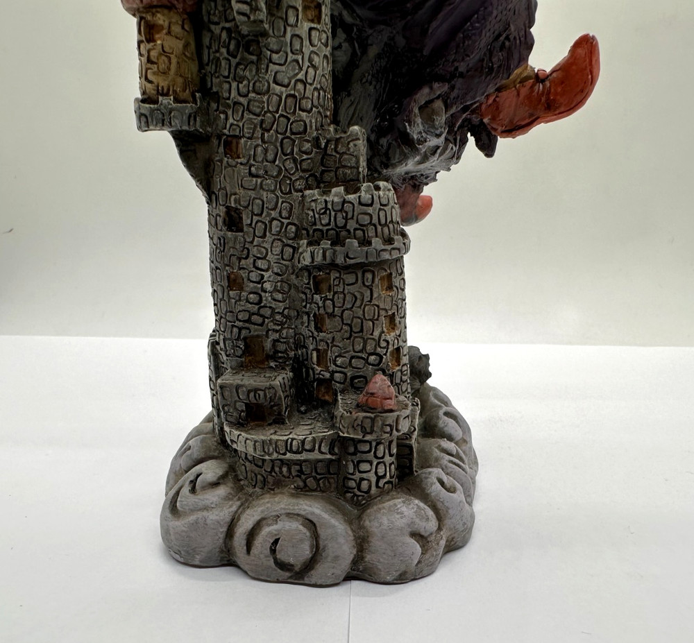 9" Floating Witch Over Castle & Bat Resin Figure