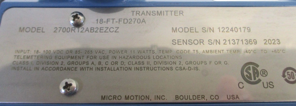 MICRO MOTION , 2700R12AB2EZCZ , MULTIPLE VARIABLE FLOW TRANSMITTER , SURPLUS