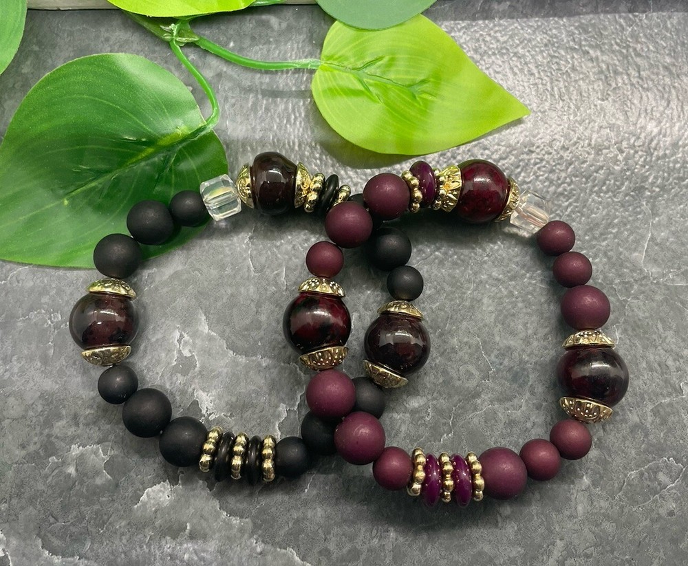 2 PC Handmade Beaded Boho 7” Plus Stretch Layered Bracelet Set B3951
