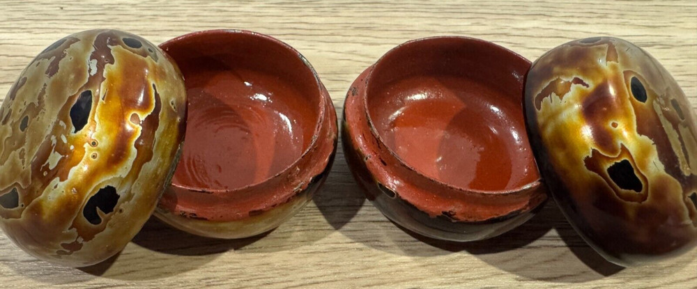 Pair Small Lacquerware Round Containers - 4cm Tall