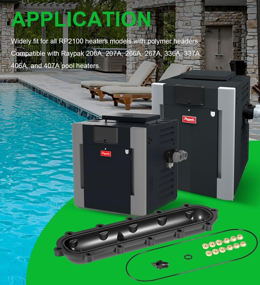 Return Header for Raypak 206A with Seal Flange Nut Kit for Raypak Pool Heaters