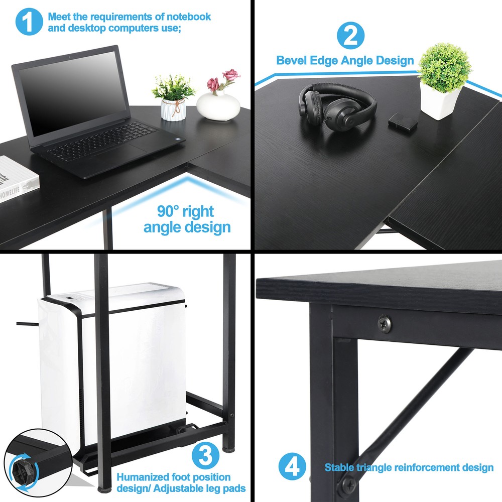 L-Shaped Desk Corner Computer Desk PC Laptop Study Table Workstation Home 66"