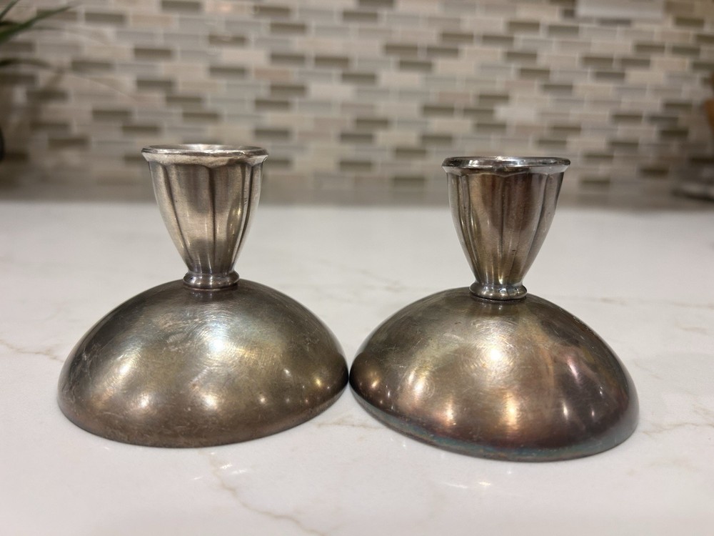 Art Deco-Style Silverplate Candlestick Holders by Oneida Silversmiths