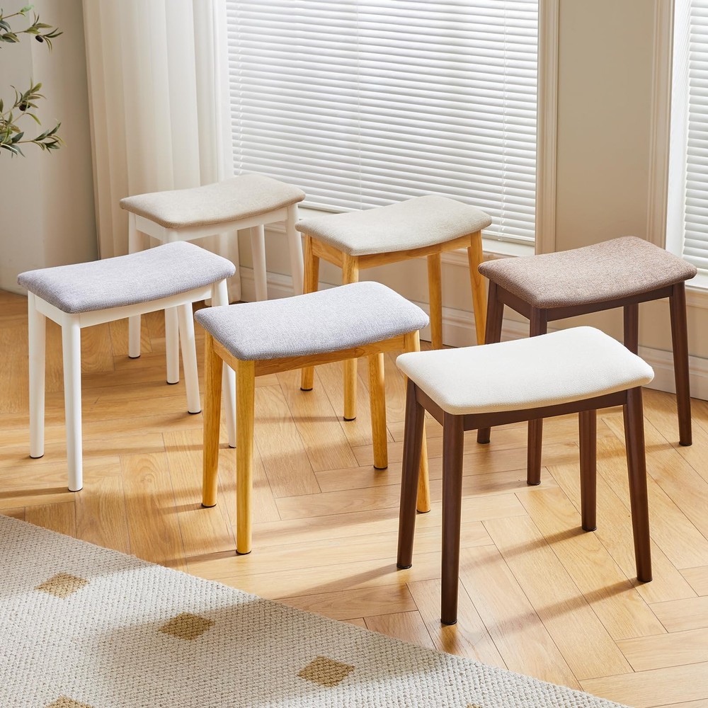 Saddle Cushion Vanity Stool Chair, Foot Rest Stool with Solid Wood Legs, Mode...