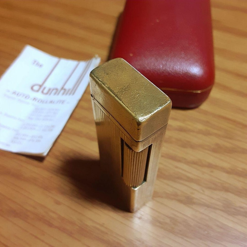 Working Dunhill Oil Lighter gold auto roller with box and paper