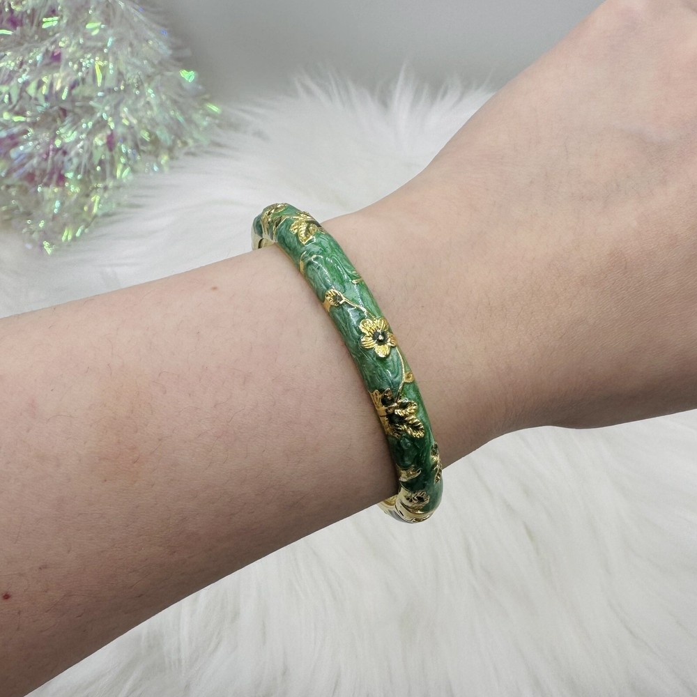 Green Flower Enamel Cloisonne Bracelet Bangle