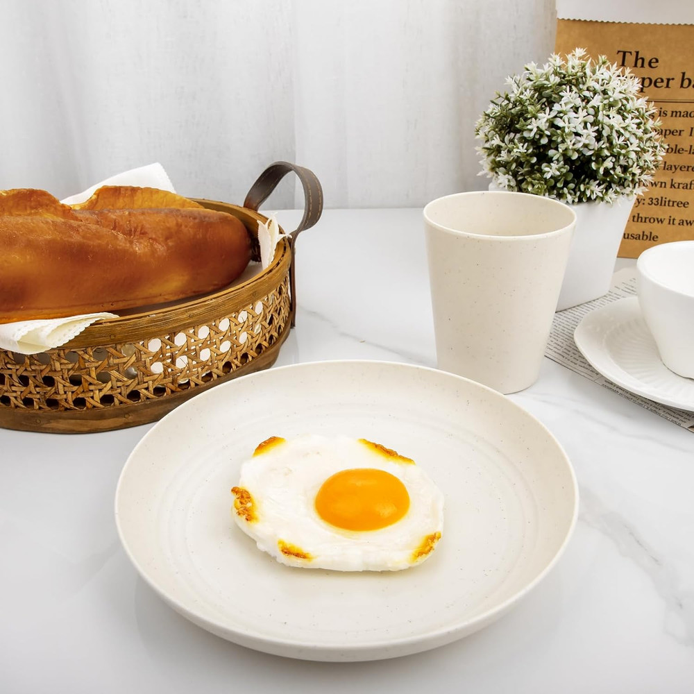 24 Pcs Wheat Straw Dinnerware Sets, Unbreakable Reusable Plastic Wheat Straw Bow