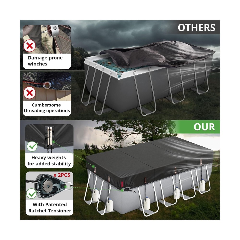 Winter Rectangular Pool Cover For 12x24Ft Bestway/Intex/Coleman Frame Heavy Duty
