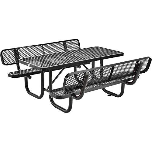 6' Rectangular Outdoor Expanded Metal Picnic Table With Backrests Black