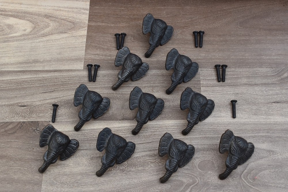 Iron door knobs cast cabinet ELEPHANT drawer handles Kitchen pull rustic 10pcs