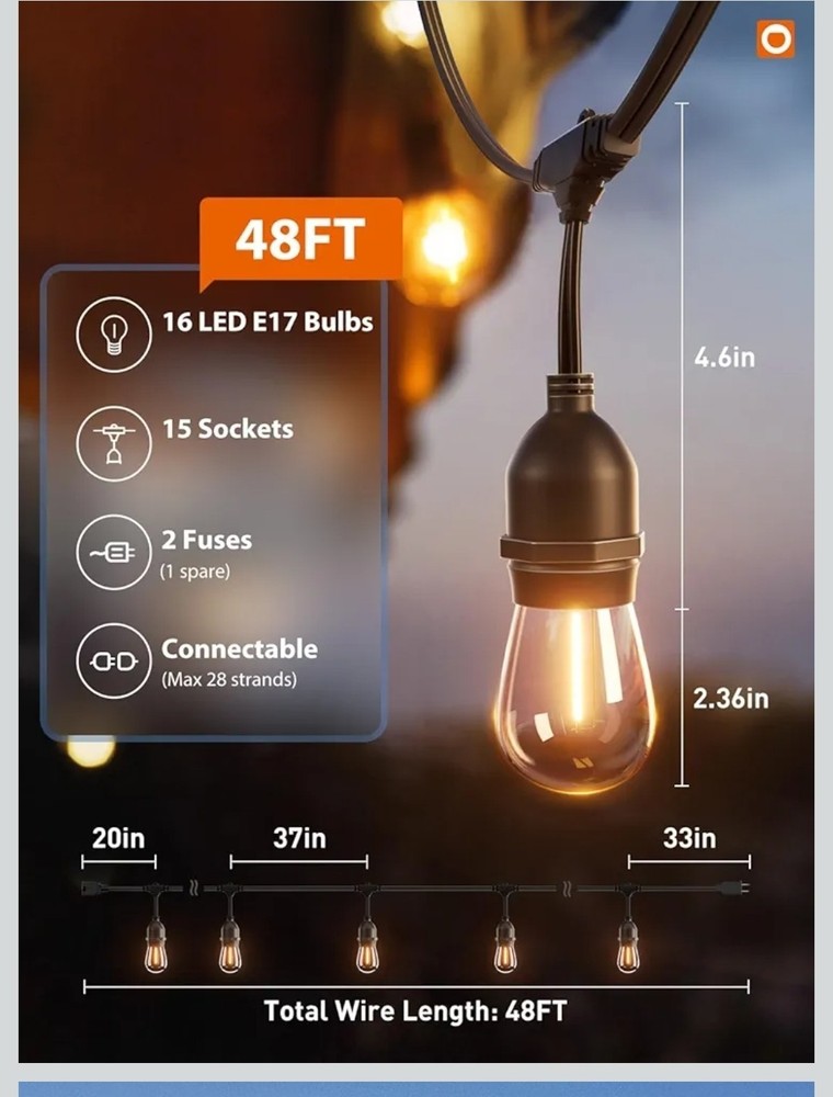 Addlon 48 ft LED Weatherproof String Lights